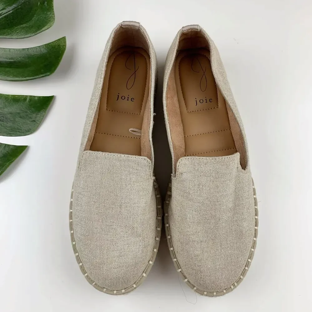 Joie Cara Platforn Espadrille Shimmery Gold Beige Slip On Women's 7.5